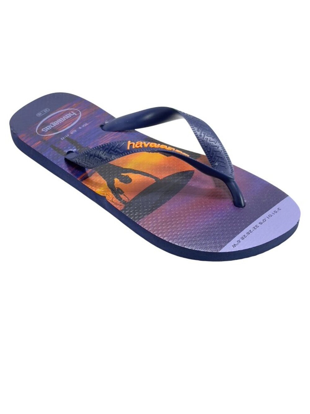HAVAIANAS Men Surf Themed Flip Flops Navy Orange Rubber Beach Sandals Size 8US